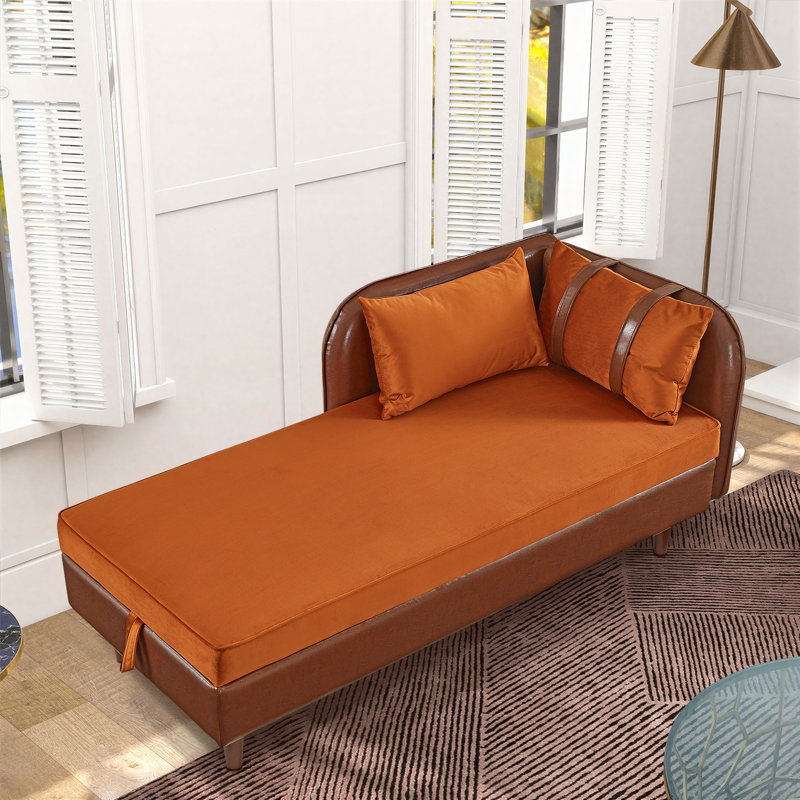 Canapé 65 po, Brown PU and Orange Velvet