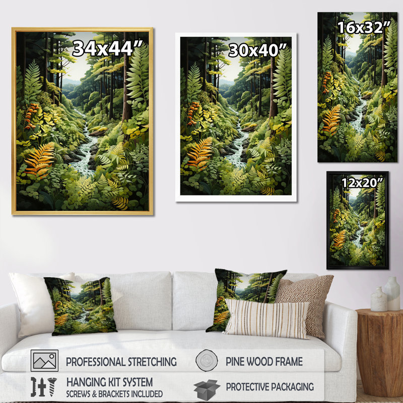 Fougères Avianni, forêt de fougères II, H 20 po x l 12 po x P 1 po, Toile tendue