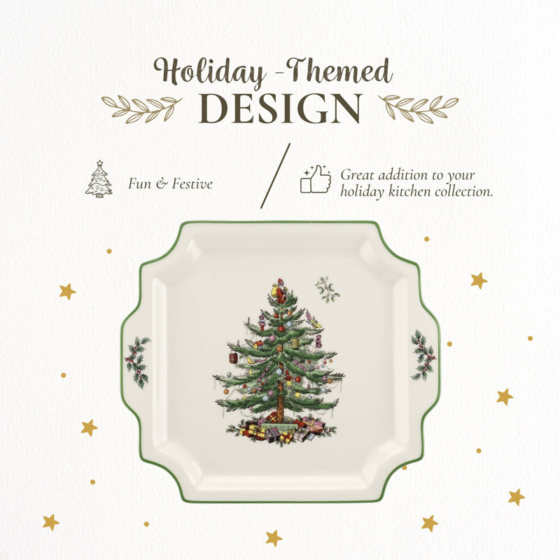 Spode Christmas Tree Square Handled Platter 12.5"