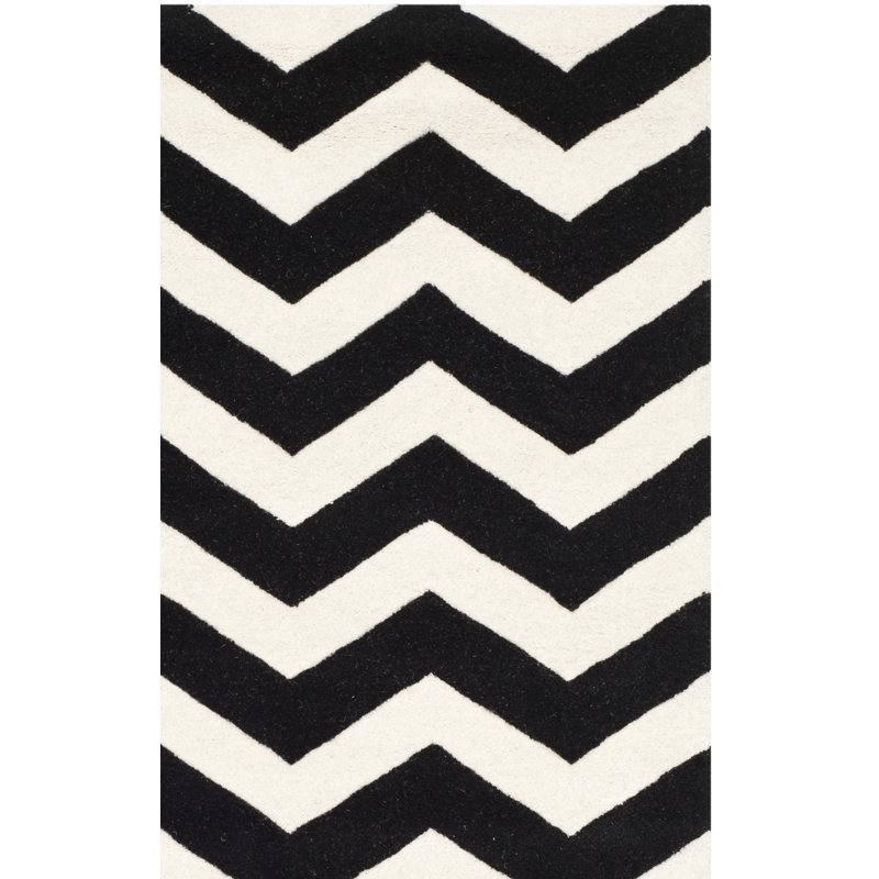 Tapis ivoire / noir en laine touffeté à la main Teresita, Carré 8 pi 9 po