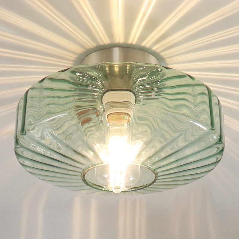 Plafonnier semi-encastré en verre Virgie, Nickel brossé, Vert