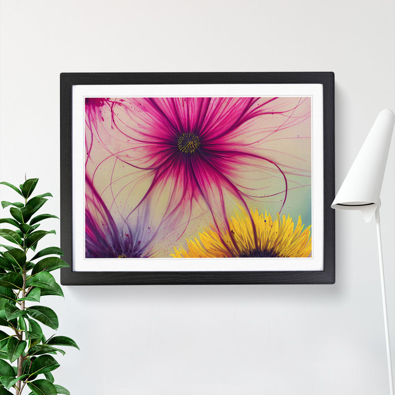 Bold Modern Flowers Abstract 1 Piece Single Picture Frame Wall Art, 25cm H x 34cm W x 2cm D, Black Framed