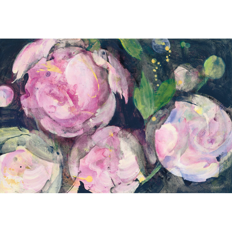 «Evening Peony II» par Albena Hristova - peinture sur toile tendue, H 20 po x l 30 po
