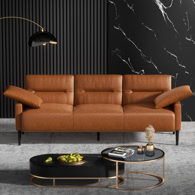 Imelda 83" Faux Leather Square Arm Sofa, Brun