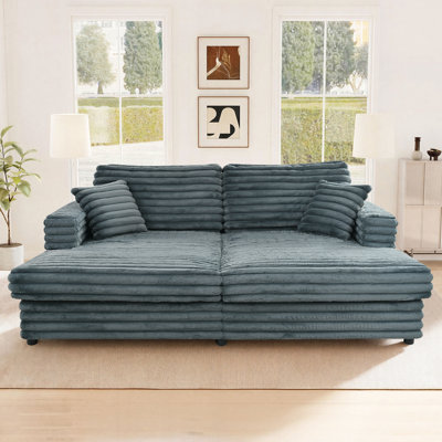 Mercer41 Oversized 86" Double Chaise Lounge Sofa Chair Indoor, Upholstered Plush Corduroy Lounge Couch by Mercer41