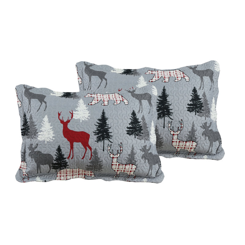 Gray Twin Microfiber Reversible Quilt Set with Woodland Print