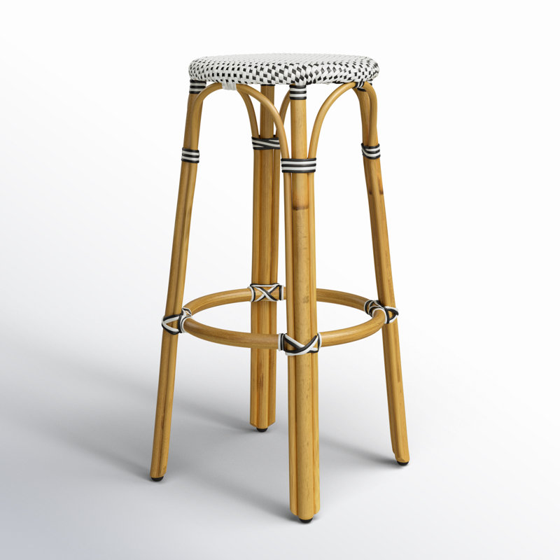 Alastair Bar & Counter Stool, White/Black Dot/Natural Rattan Frame, Bar Stool (30" Seat Height)