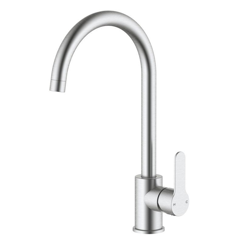 VeeBath ORBINA Velto Stainless Steel Kitchen Mixer Tap, Single Lever Sink Mixer Tap, Top Fix Deck Mounted Design, Silver
