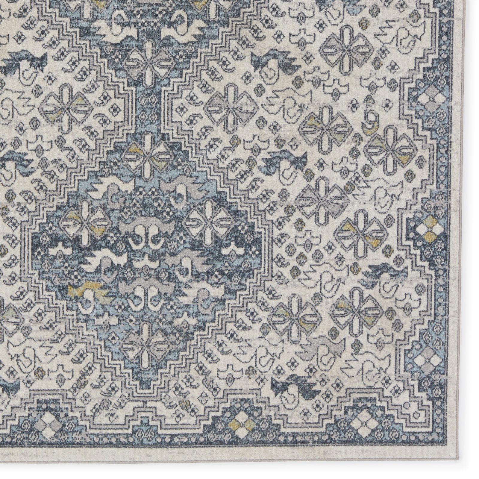 Phoebe Cream Blue Machine Washable Oriental Rug, Runner 2' x 6'