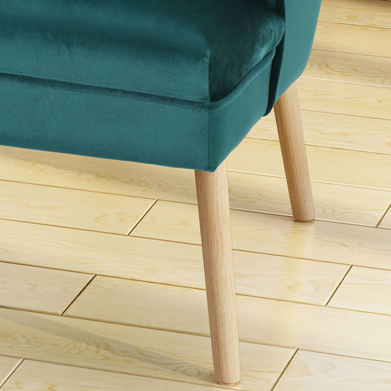 Ballentine Mid-Century Modern Accent Chair with Channel Stitching and Rubberwood Legs, Teal Velvet
