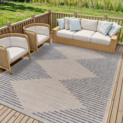 Ivory Modern Outdoor Rug, Geometric Stain Resistant Easy to Clean Rug For Patio, Balcony, Decks & Garden