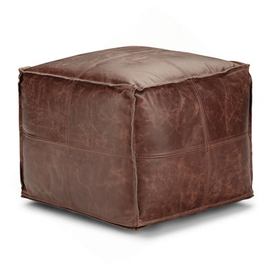 Pouf carré en cuir véritable de 18 po de largeur