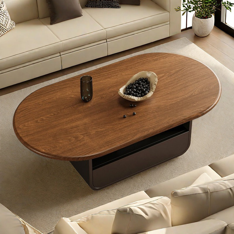 Table basse rétro simple et moderne, Brun, H 15,7 po x L 51,2 po x l 25,6 po