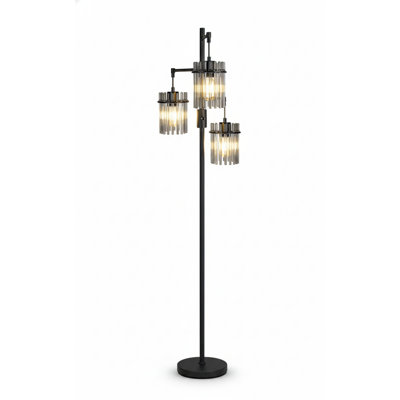 Industrial Modern Floor Lamps For Living Room, Dimmable Glass Tree Standing Tall Lamps With 3 Elegant Teardrop Cage Head & 800 Lumens LED Bulbs For Bedroom Office (66Inch Tall)