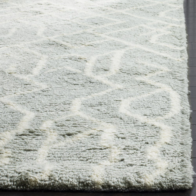 Baisden Hand Tufted Nz Wool/Cotton Southwestern Rug in Blue/Ivory, Rectangle 5' x 8'