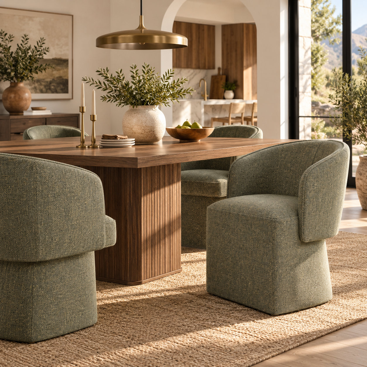 Niha Swivel Upholstered Dining Chair, Nathan Hemp Tweed