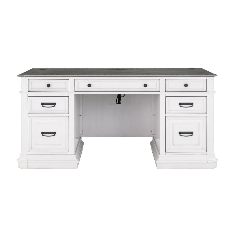 Bureau de direction Dagostino avec prises intégrées, Gris / blanc