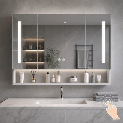 Wall-mounted Led Medicine Cabinet With Defogger & Side Lights, Bathroom Organizer