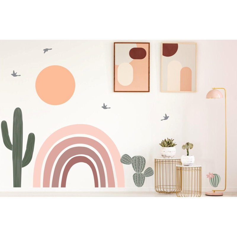 Adhésif décoratif arc-en-ciel neutre Boho - arc-en-ciel chambre d'enfant - cactus