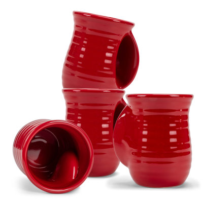 Ceramic Mug 4-Pack Handwarmer Ribbed Red