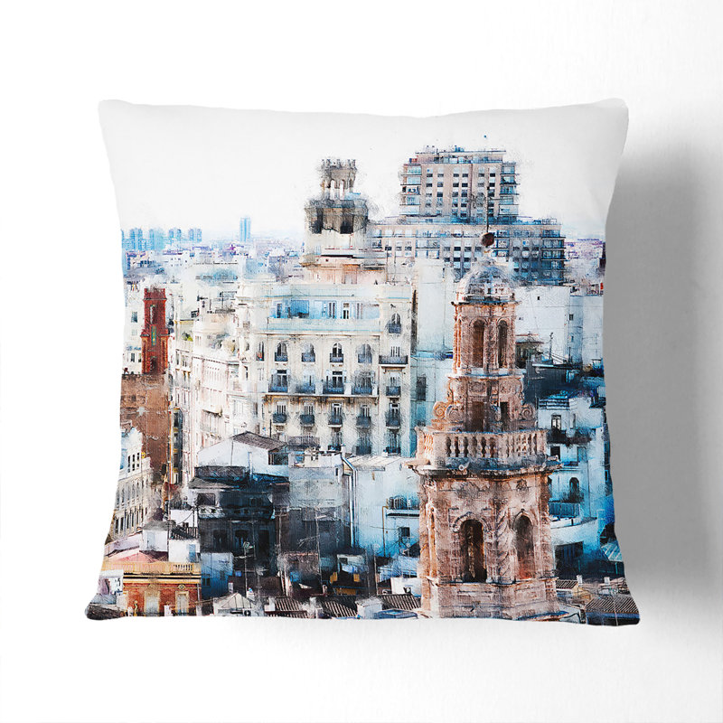 Valencia Skyline in Spain Cushion with Filling, 40cm H x 40cm W x 15cm D