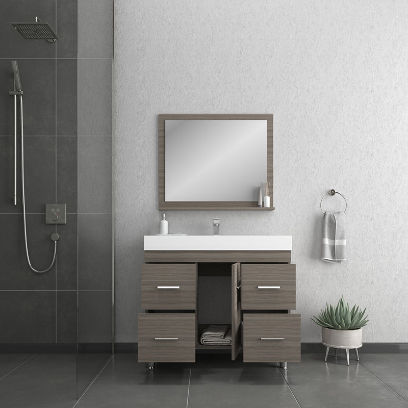 Merlino 42'' Single Bathroom Vanity with Solid Surface Top, Gray