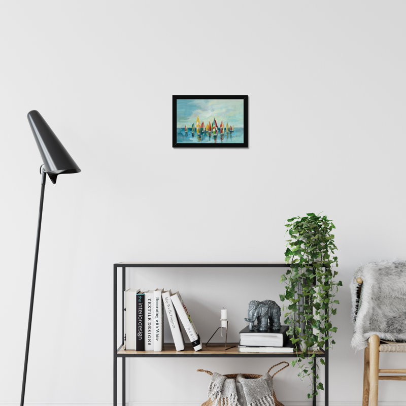 Regatta by Silvia Vassileva - Painting, 24cm H x 34cm W, Black Framed Paper Print