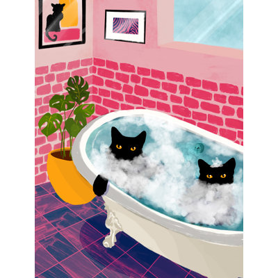 Kitty Cat Bath II by BigBadMullet - Wrapped Canvas Print
