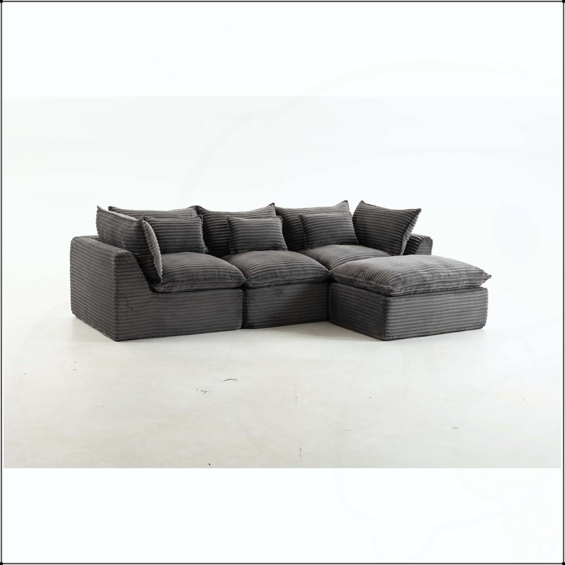 Canapé modulaire 102,3 po 3 places avec repose-pieds Cloud, Antique White Velvet