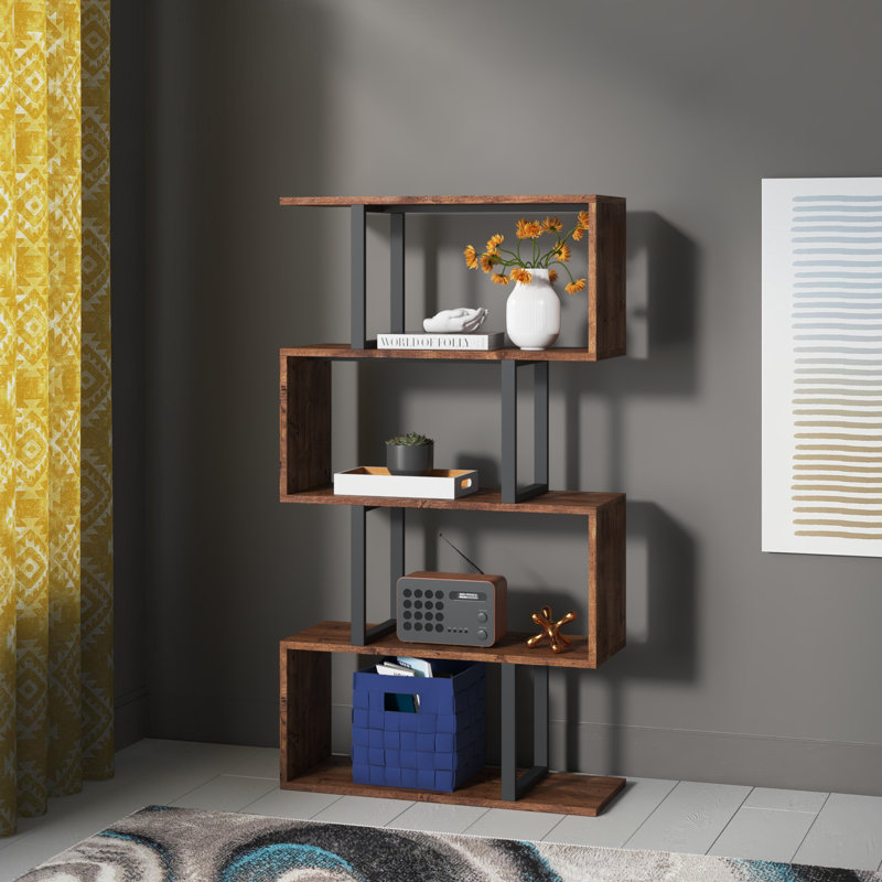 Chaneyra 56" H x 31.5" W Steel Geometric Bookcase, Black