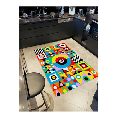 Tapis décoratif lavable à la machine multicolore