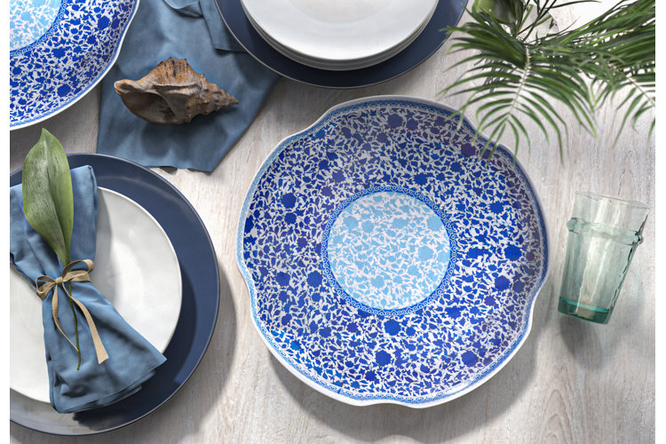 bright blue patterned outdoor dinnerware