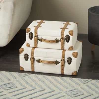 Cole And Grey Wooden Vintage Storage Decorative Trunk With Brown Leather Accents And Bronze Latches