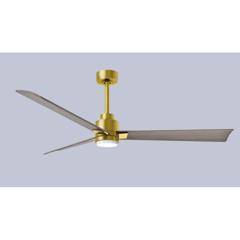 Ventilateur de plafond Alessandra, Ton bois de frêne gris, Laiton brossé, 56"