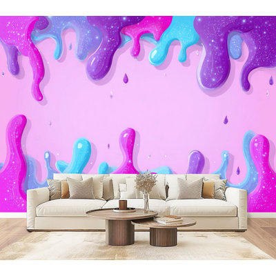 Peel and Stick Wallpaper dripping pink Glossy girly colors pink purple Wall Murals 69"H x 96"W Removable PVC Wall Paper Self-Adhesive Wall Decor for Bedroom Living Room Home Office
