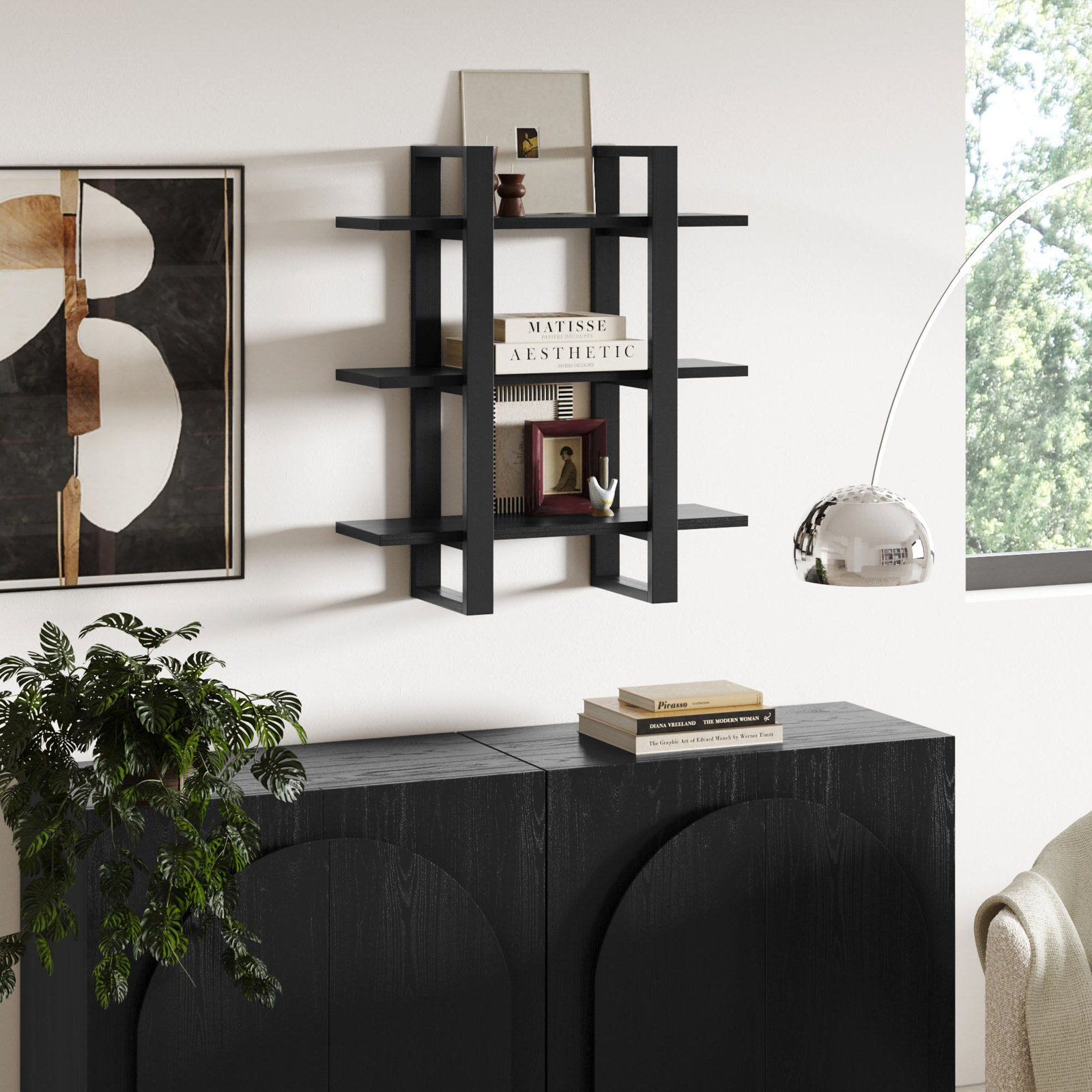 28" Solid Wood Floating Shelf, Black Oak
