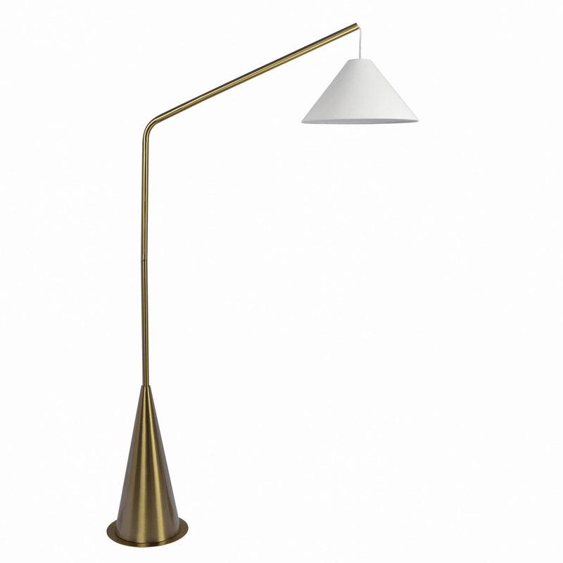 Lampe sur pied noire avec interrupteur marche / arrêt à base conique et abat-jour en tissu blanc