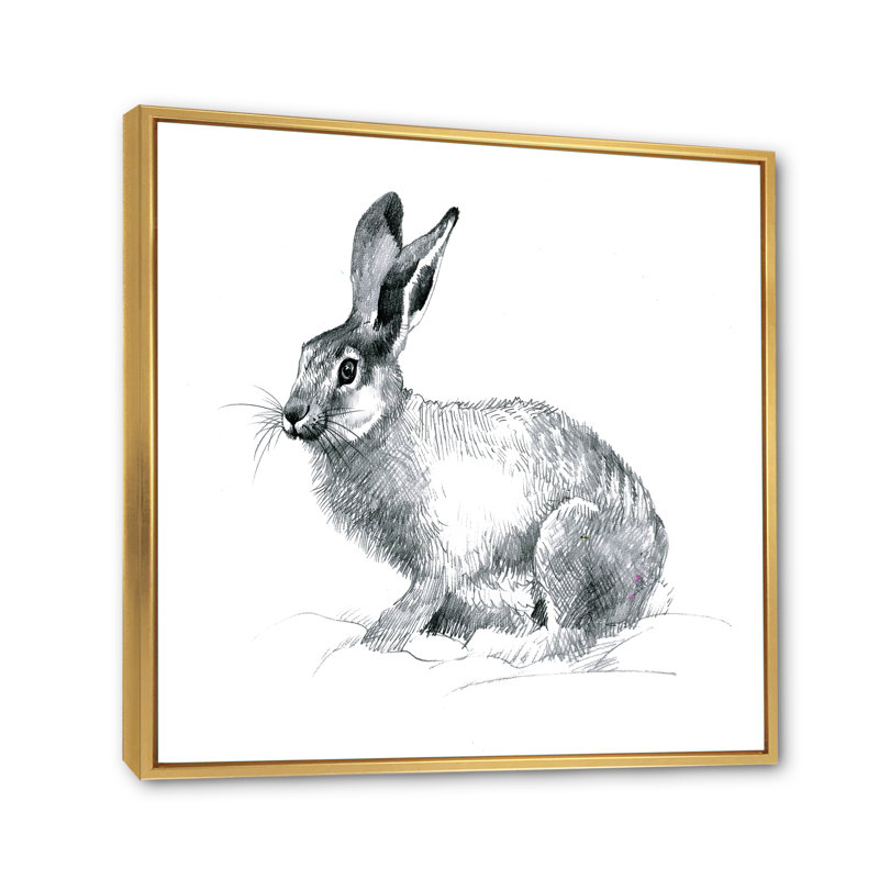 Portrait monochrome de lapin - reproduction sur toile, H 36 po x l 36 po x P 1 po, Toile encadrée d'or