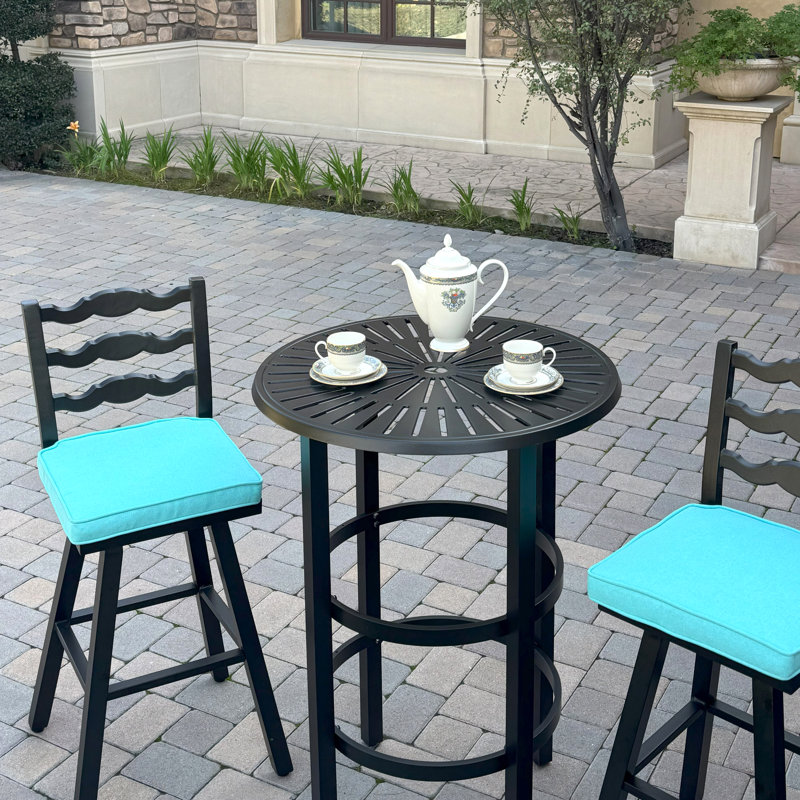 Aluminum 3-Piece Patio Bar Set with 30'' Round Bar Table, Blue