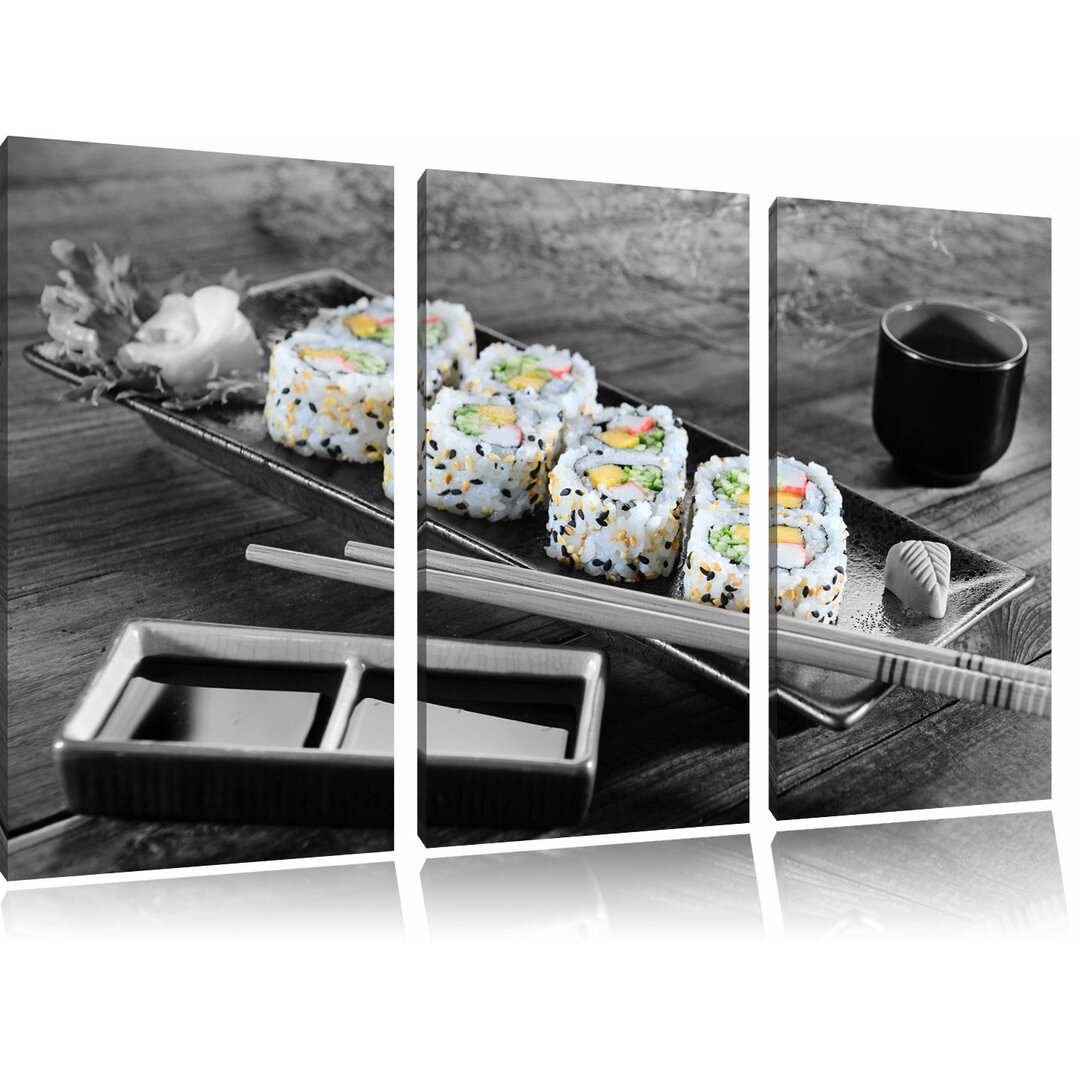 3-tlg. Leinwandbilder-Set „Köstliche Inside Out Sushi Rollen“, Fotodruck