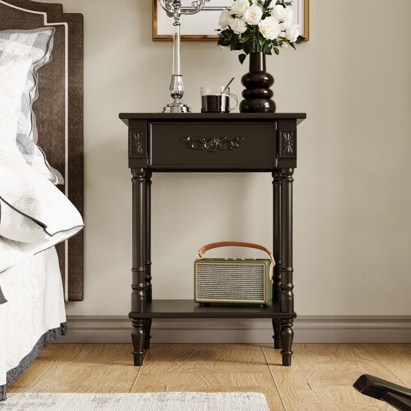 1-Shelf And 1-Drawer Nightstand With Elegent Design, Black