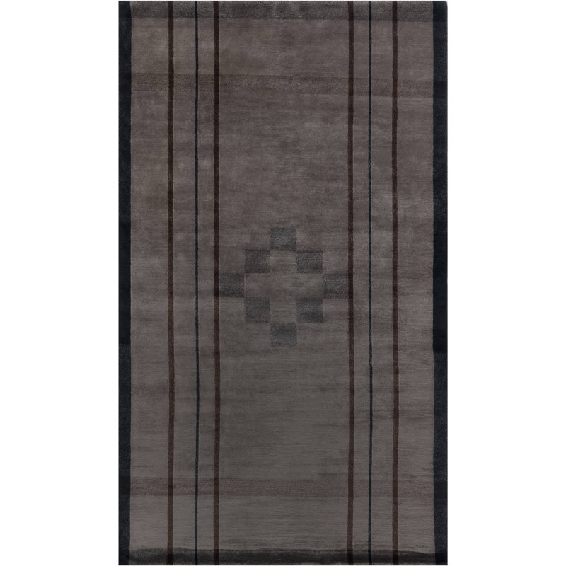 Tapis en laine noué à la main noir / brun moderne moderne 4 pi 4 po x 7 pi 4 po Doris Leslie Blau