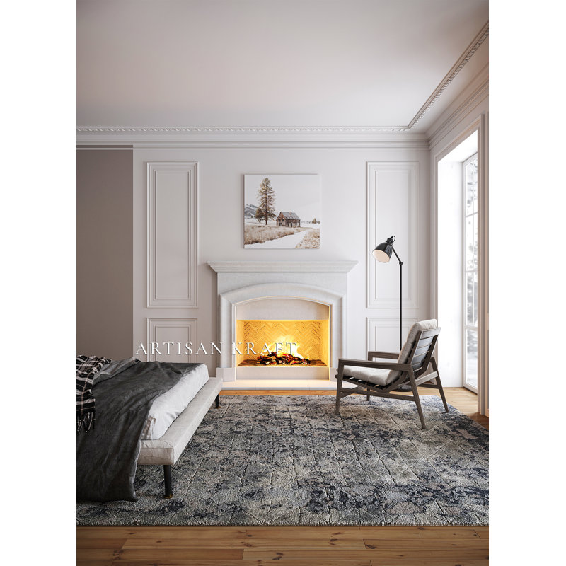 Marlboro Cast Stone Fireplace Surround with Bullnose Hearth, Earth, 9" D x 56.63" H x 74" W