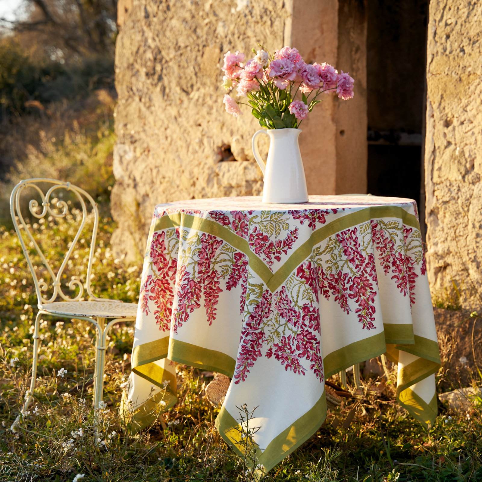 Kappa Floral Tablecloth, Pink/Green, 90" x 90"