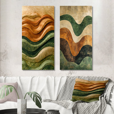 Green Plowed Earth Abstract Landscape I - Farmhouse Wall Art 2 Pieces Set