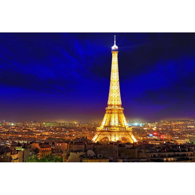 " Eiffel Tower, Evening, Aerial, Dramatic Sky, Paris, Skyline, Nightscape ", 24" H x 36" W x 1.5" D