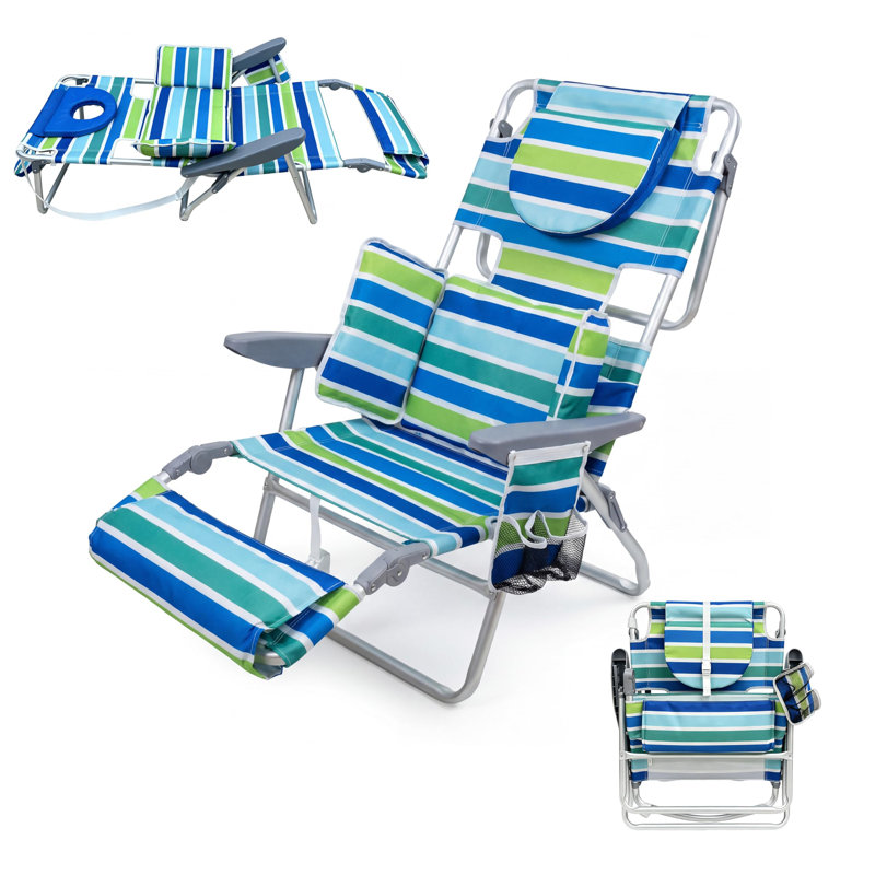2 Pack Backpack Beach Lounger Chair for Adults – Portable Folding with Face Hole, Adjustable Footrest, 5 Reclining Positions, Cup Holder, Towel Bar, Storage Pocket – 330lb Capacity