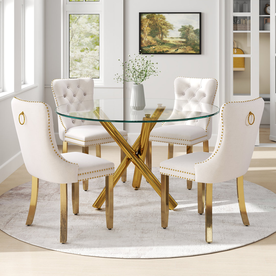 5-Piece Modern Round Pedestal Dining Set with Velvet Tufted Dining Chair for Dining Room and Living Room House of Hampton® Chair