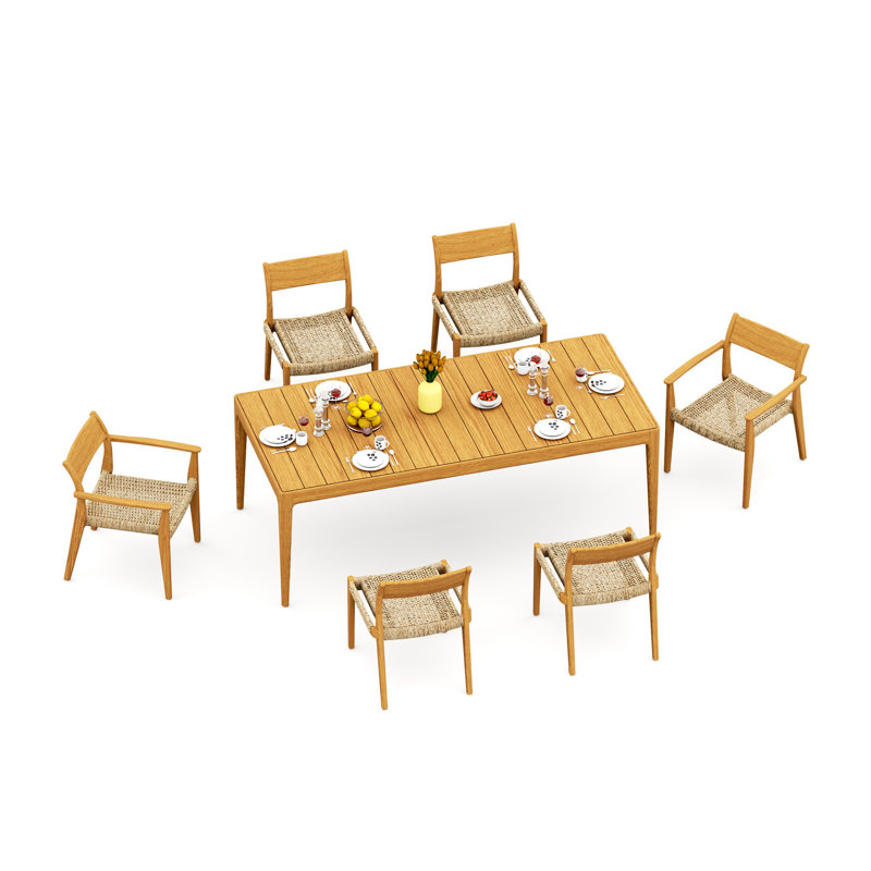8 Seats 9 Pcs Grade-A Teak Wood Dining Set: 84" Amilo Rectangle Table And 8 Amilo Stacking Chairs (2 Arm & 6 Armless Chairs) #11AM3002