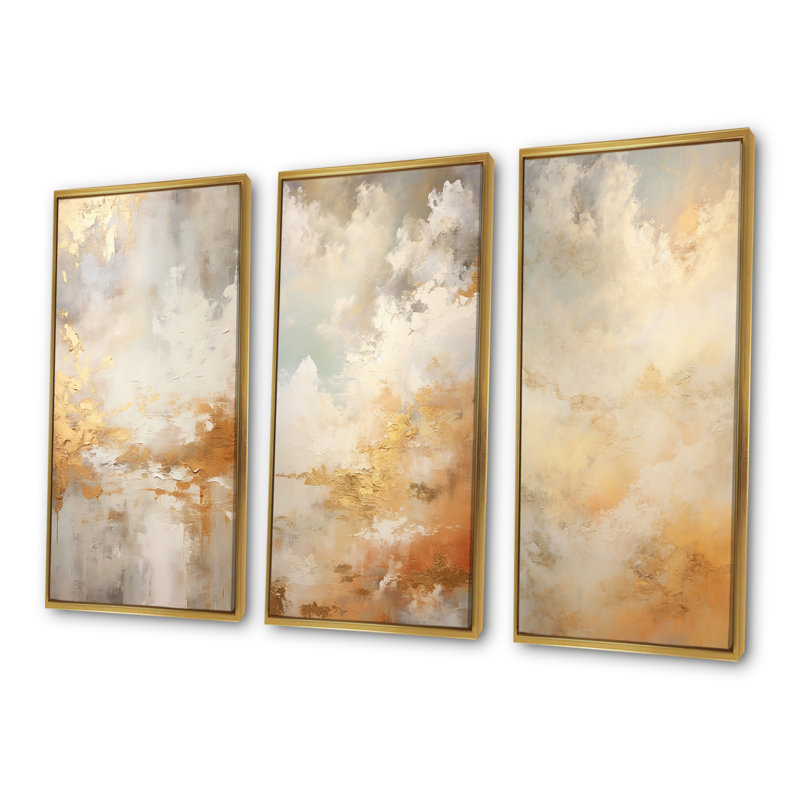 «Magic Sky Simplicity», ensemble de 3 reproductions d'art sur toile, Cadre flottant doré, H 28 po x l 36 po
